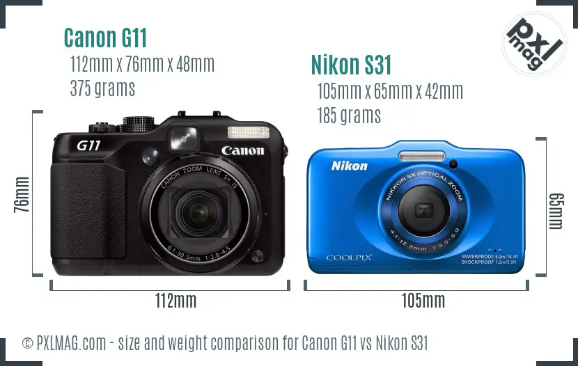 Canon G11 vs Nikon S31 size comparison