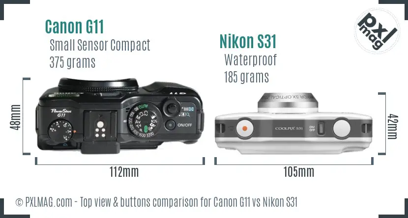 Canon G11 vs Nikon S31 top view buttons comparison