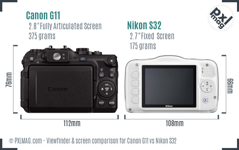 Canon G11 vs Nikon S32 Screen and Viewfinder comparison