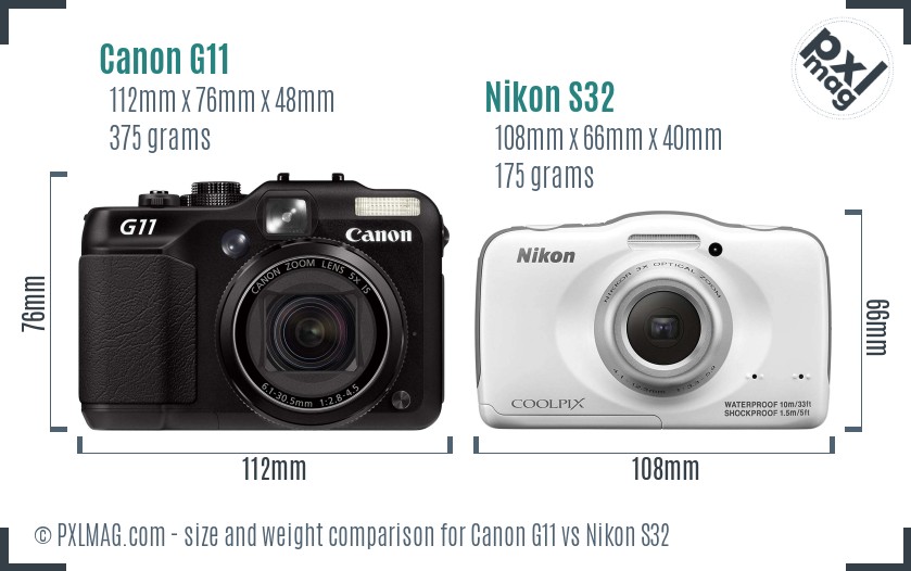 Canon G11 vs Nikon S32 size comparison