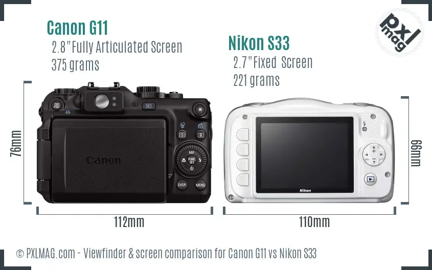 Canon G11 vs Nikon S33 Screen and Viewfinder comparison