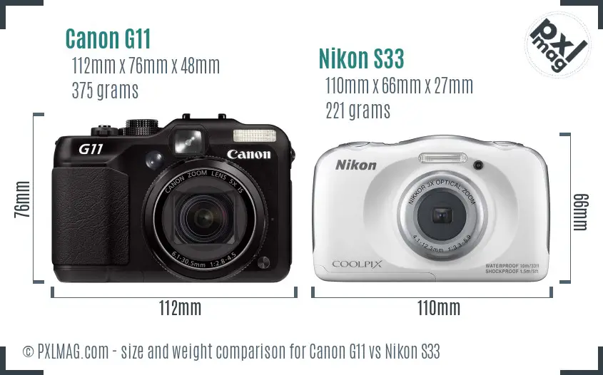 Canon G11 vs Nikon S33 size comparison