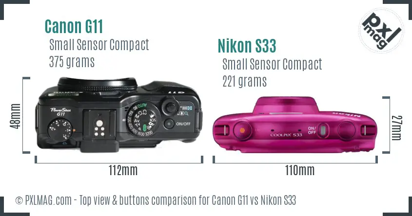 Canon G11 vs Nikon S33 top view buttons comparison