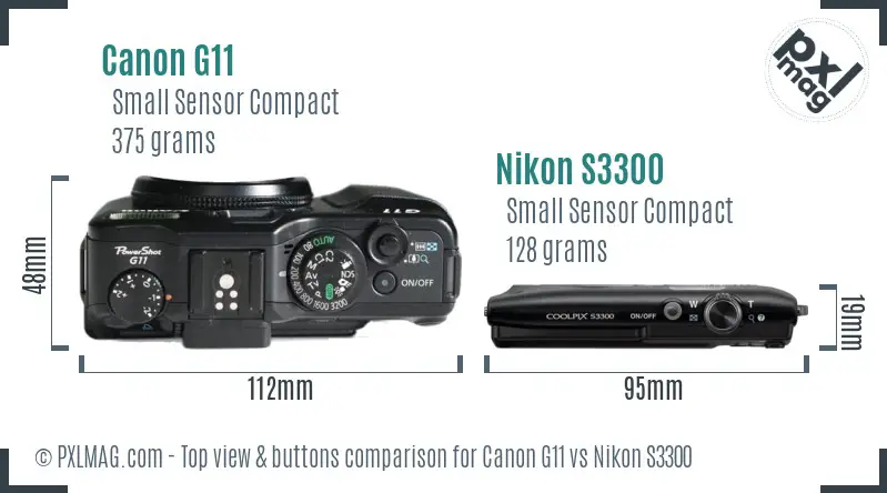 Canon G11 vs Nikon S3300 top view buttons comparison Canon G11 vs Nikon S3300 top view buttons comparison