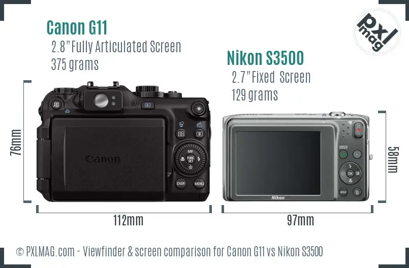 Canon G11 vs Nikon S3500 Screen and Viewfinder comparison
