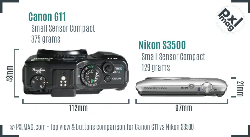 Canon G11 vs Nikon S3500 top view buttons comparison