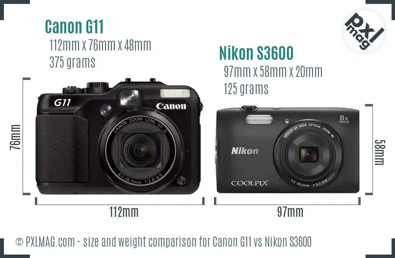 Canon G11 vs Nikon S3600 size comparison