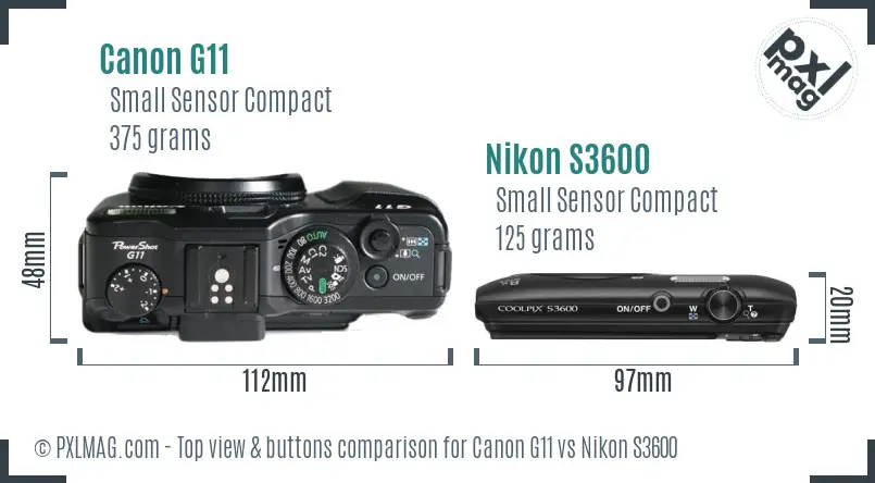 Canon G11 vs Nikon S3600 top view buttons comparison