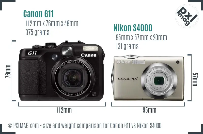 Comparing the Canon G11 and Nikon S4000 side by side, revealing size differences