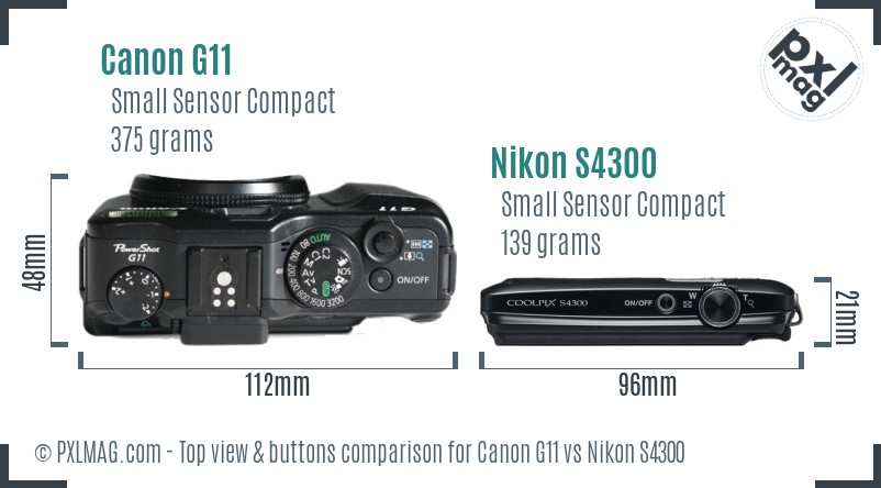 Canon G11 vs Nikon S4300 top view buttons comparison