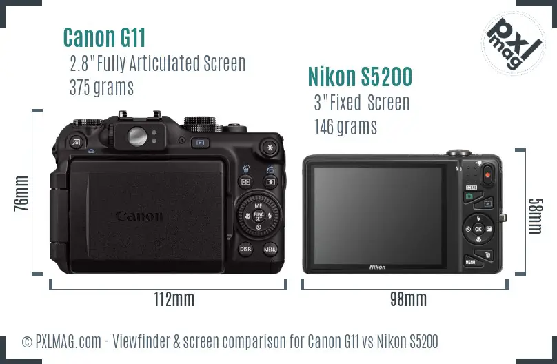 Canon G11 vs Nikon S5200 Screen and Viewfinder comparison