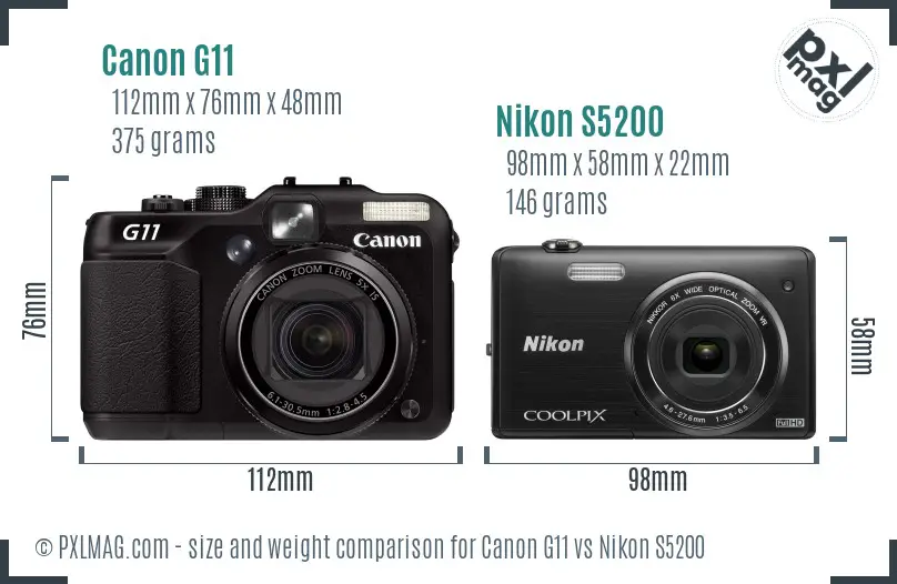 Canon G11 vs Nikon S5200 size comparison