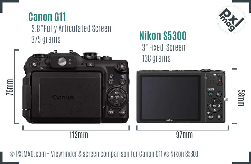 Canon G11 vs Nikon S5300 Screen and Viewfinder comparison