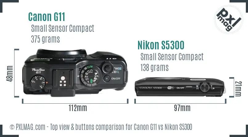 Canon G11 vs Nikon S5300 top view buttons comparison