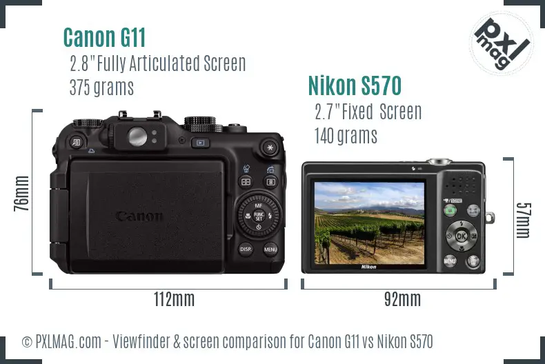 Canon G11 vs Nikon S570 Screen and Viewfinder comparison