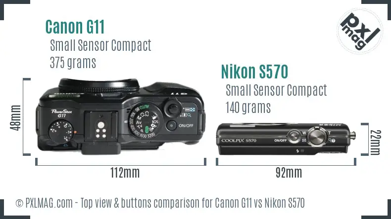 Canon G11 vs Nikon S570 top view buttons comparison