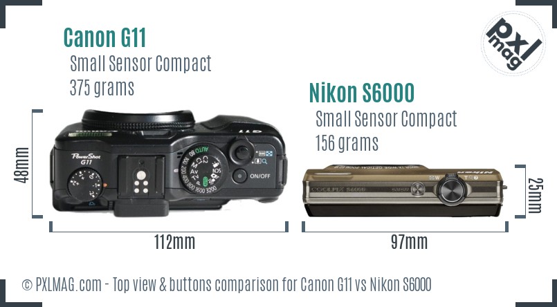 Canon G11 vs Nikon S6000 top view buttons comparison