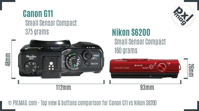 Canon G11 vs Nikon S6200 top view buttons comparison