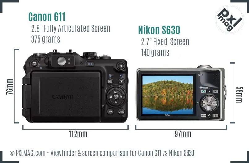 Canon G11 vs Nikon S630 Screen and Viewfinder comparison