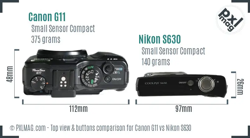 Canon G11 vs Nikon S630 top view buttons comparison