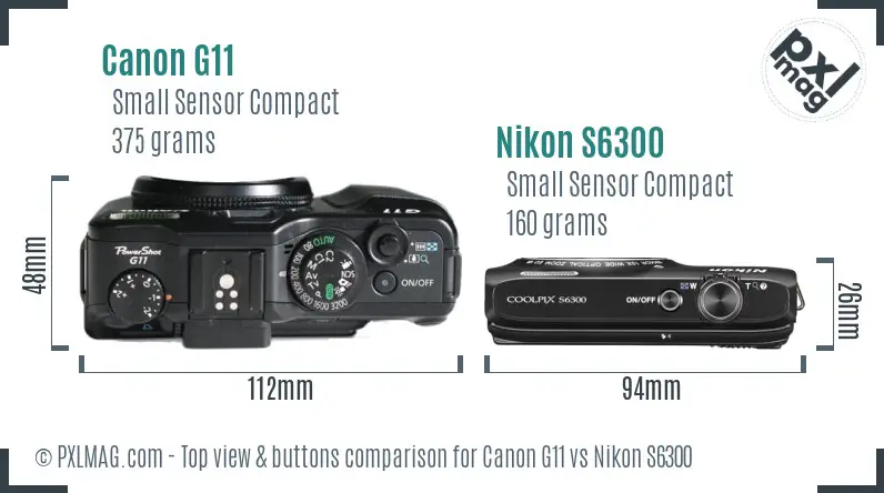 Canon G11 vs Nikon S6300 top view buttons comparison