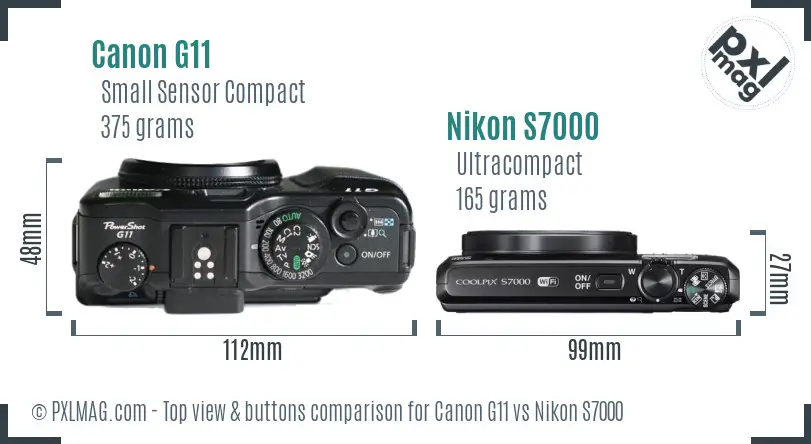 Canon G11 vs Nikon S7000 top view buttons comparison Canon G11 vs Nikon S7000 top view buttons comparison