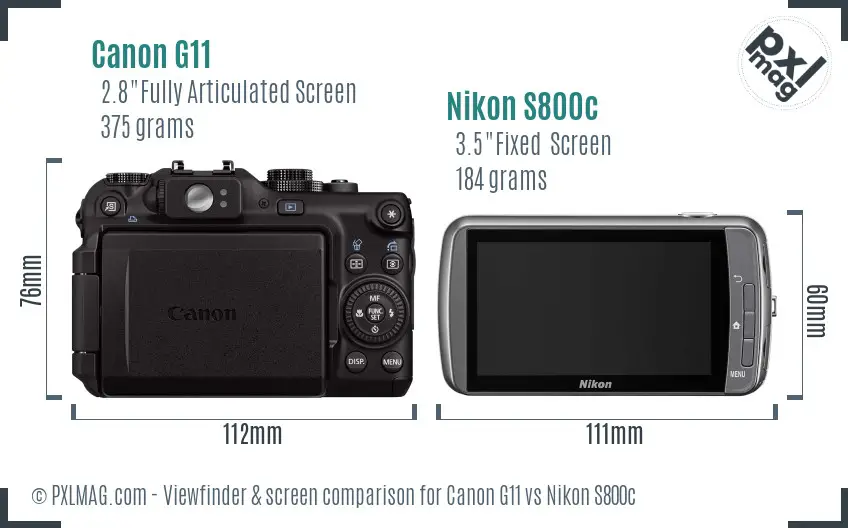 Canon G11 vs Nikon S800c Screen and Viewfinder comparison