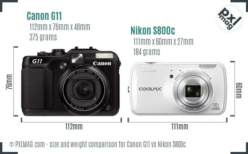 Canon G11 vs Nikon S800c size comparison