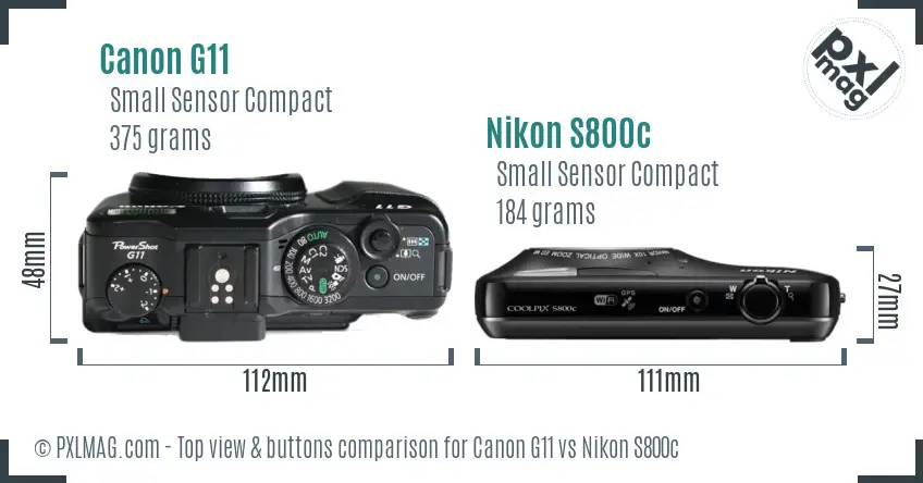Canon G11 vs Nikon S800c top view buttons comparison