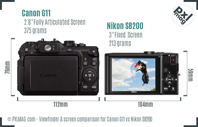 Canon G11 vs Nikon S8200 Screen and Viewfinder comparison