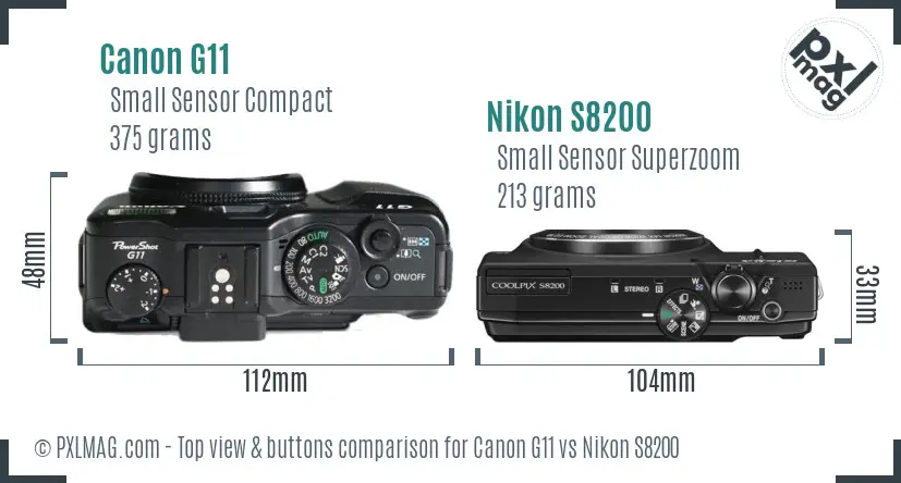 Canon G11 vs Nikon S8200 top view buttons comparison