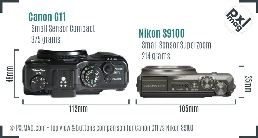 Canon G11 vs Nikon S9100 top view buttons comparison Canon G11 vs Nikon S9100 top view buttons comparison