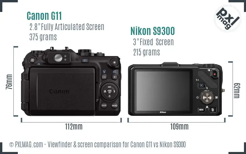 Canon G11 vs Nikon S9300 Screen and Viewfinder comparison