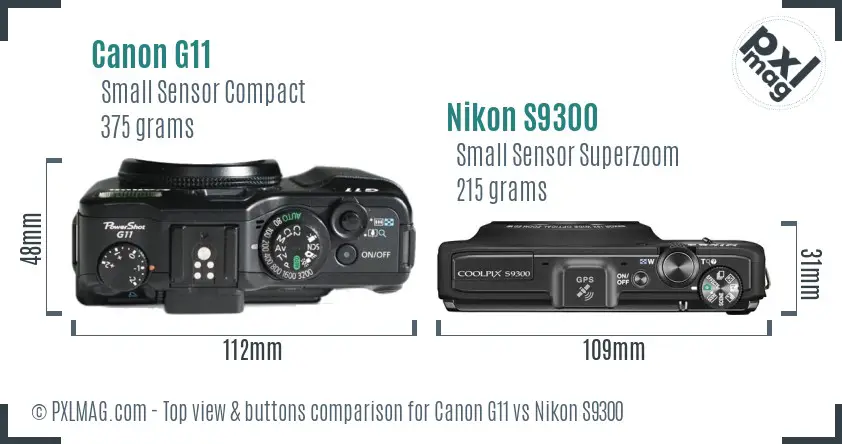 Canon G11 vs Nikon S9300 top view buttons comparison