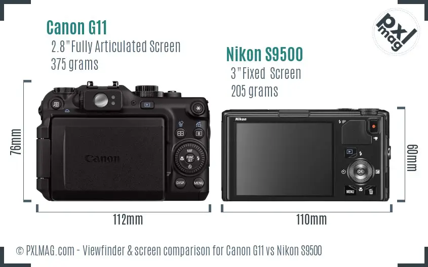 Canon G11 vs Nikon S9500 Screen and Viewfinder comparison