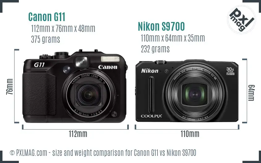 Canon G11 vs Nikon S9700 size comparison