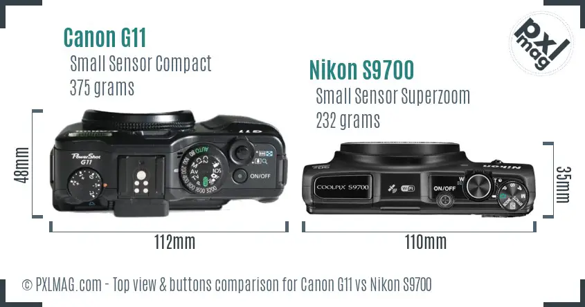 Canon G11 vs Nikon S9700 top view buttons comparison