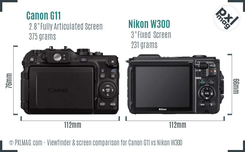Canon G11 vs Nikon W300 Screen and Viewfinder comparison