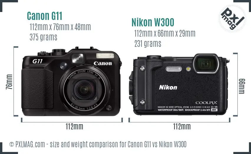 Canon G11 vs Nikon W300 size comparison
