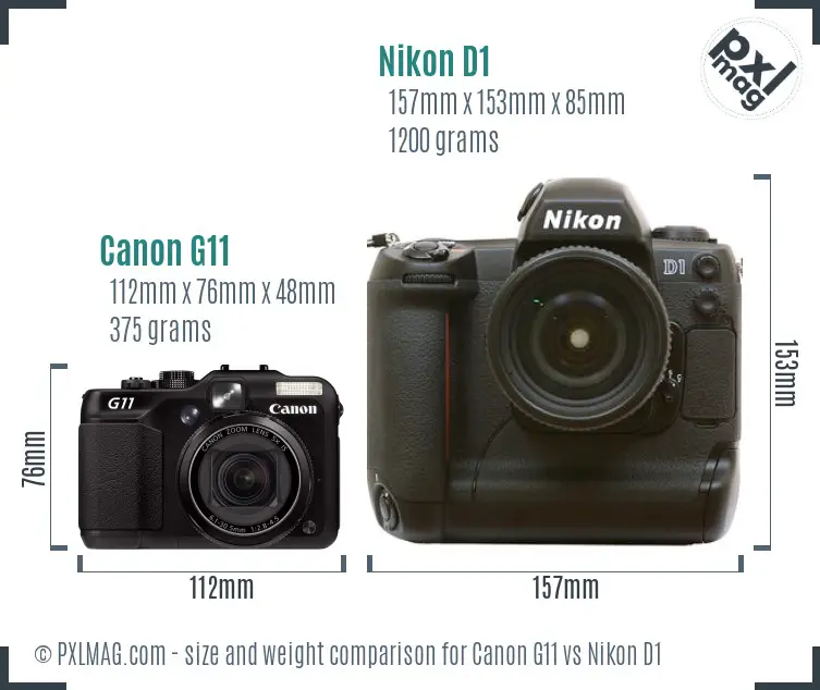 Canon G11 vs Nikon D1 size comparison