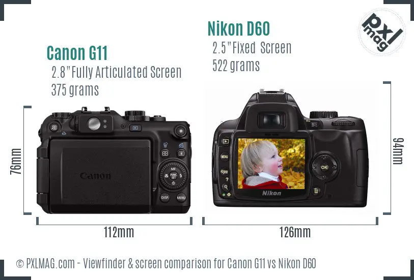 Canon G11 vs Nikon D60 Screen and Viewfinder comparison Canon G11 vs Nikon D60 Screen and Viewfinder comparison