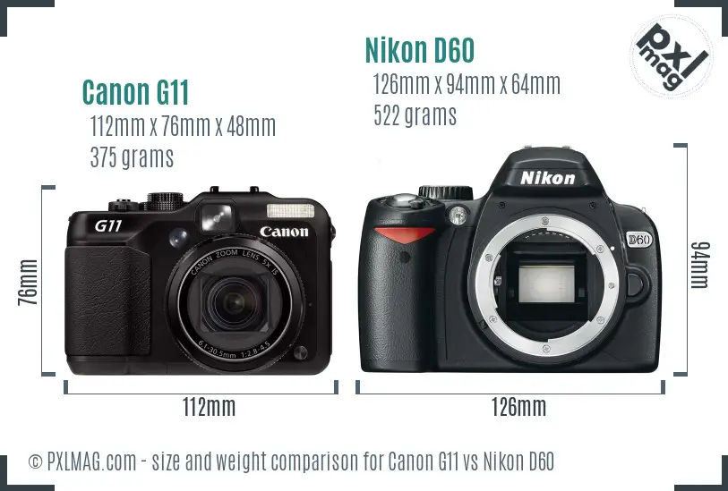 Canon G11 vs Nikon D60 size comparison Canon G11 vs Nikon D60 size comparison