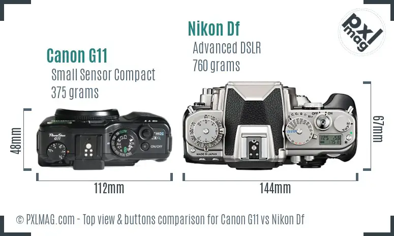 Canon G11 vs Nikon Df top view buttons comparison Canon G11 vs Nikon Df top view buttons comparison
