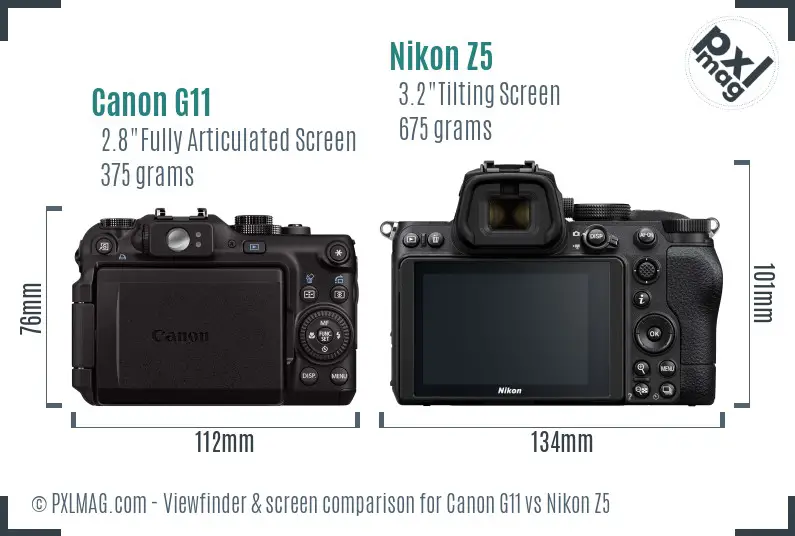 Canon G11 vs Nikon Z5 Screen and Viewfinder comparison Canon G11 vs Nikon Z5 Screen and Viewfinder comparison
