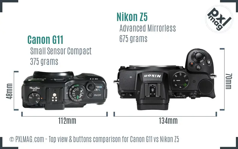 Canon G11 vs Nikon Z5 top view buttons comparison Canon G11 vs Nikon Z5 top view buttons comparison