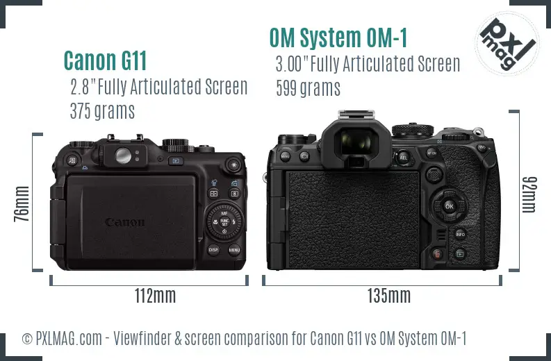 Canon G11 vs OM System OM-1 Screen and Viewfinder comparison Canon G11 vs OM System OM-1 Screen and Viewfinder comparison