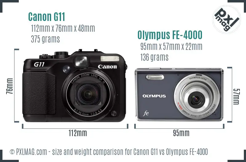 Canon G11 vs Olympus FE-4000 size comparison