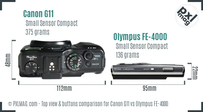 Canon G11 vs Olympus FE-4000 top view buttons comparison