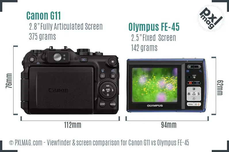 Canon G11 vs Olympus FE-45 Screen and Viewfinder comparison