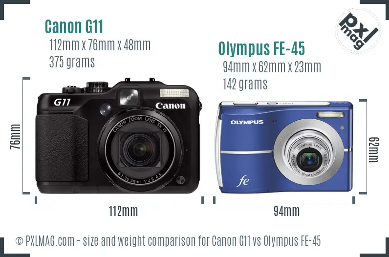 Canon G11 vs Olympus FE-45 size comparison
